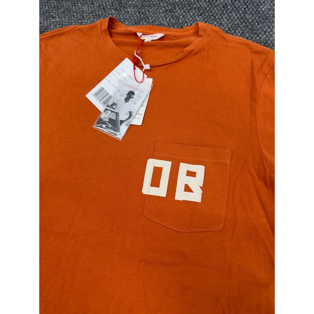 Orlebar Brown Mens Small Stewart Logo T-Shirt Dark Papaya Orange Pocket Pullover